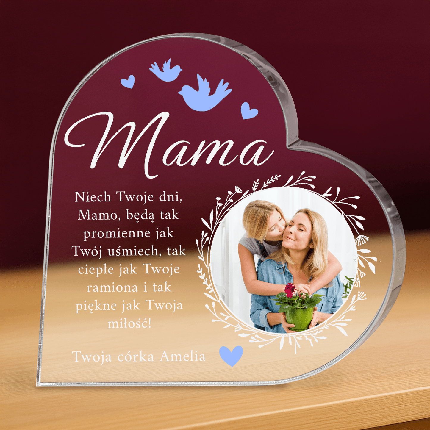 Życzenia dla mamy + zdjęcie - personalizowane serce z nadrukiem dla mamy - Emmygift.pl