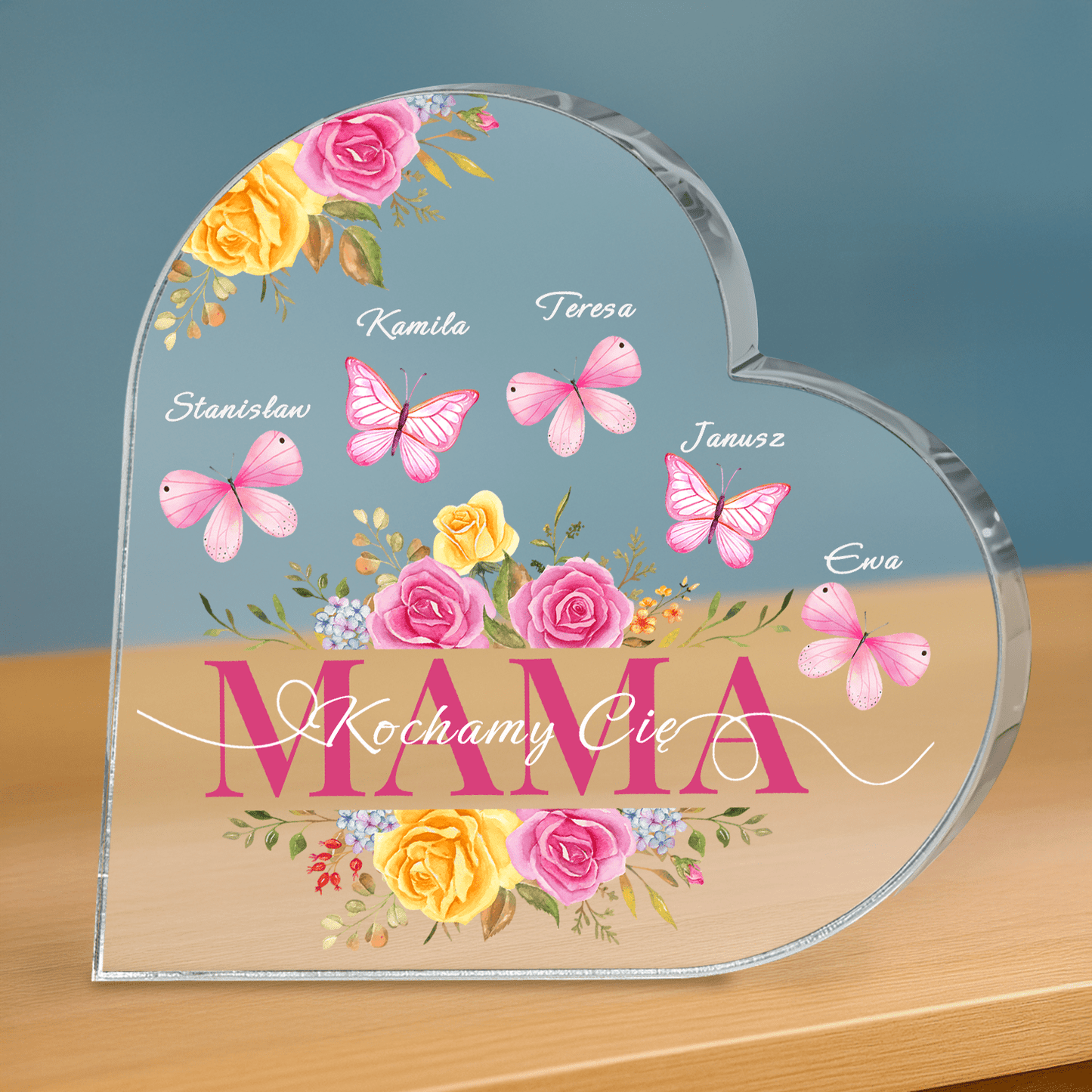 Kochamy Cię, mamo - personalizowane serce z nadrukiem dla mamy - Emmygift.pl