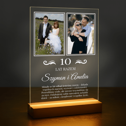 10 lat razem - druk na szkle akrylowym dla pary - Emmygift.pl