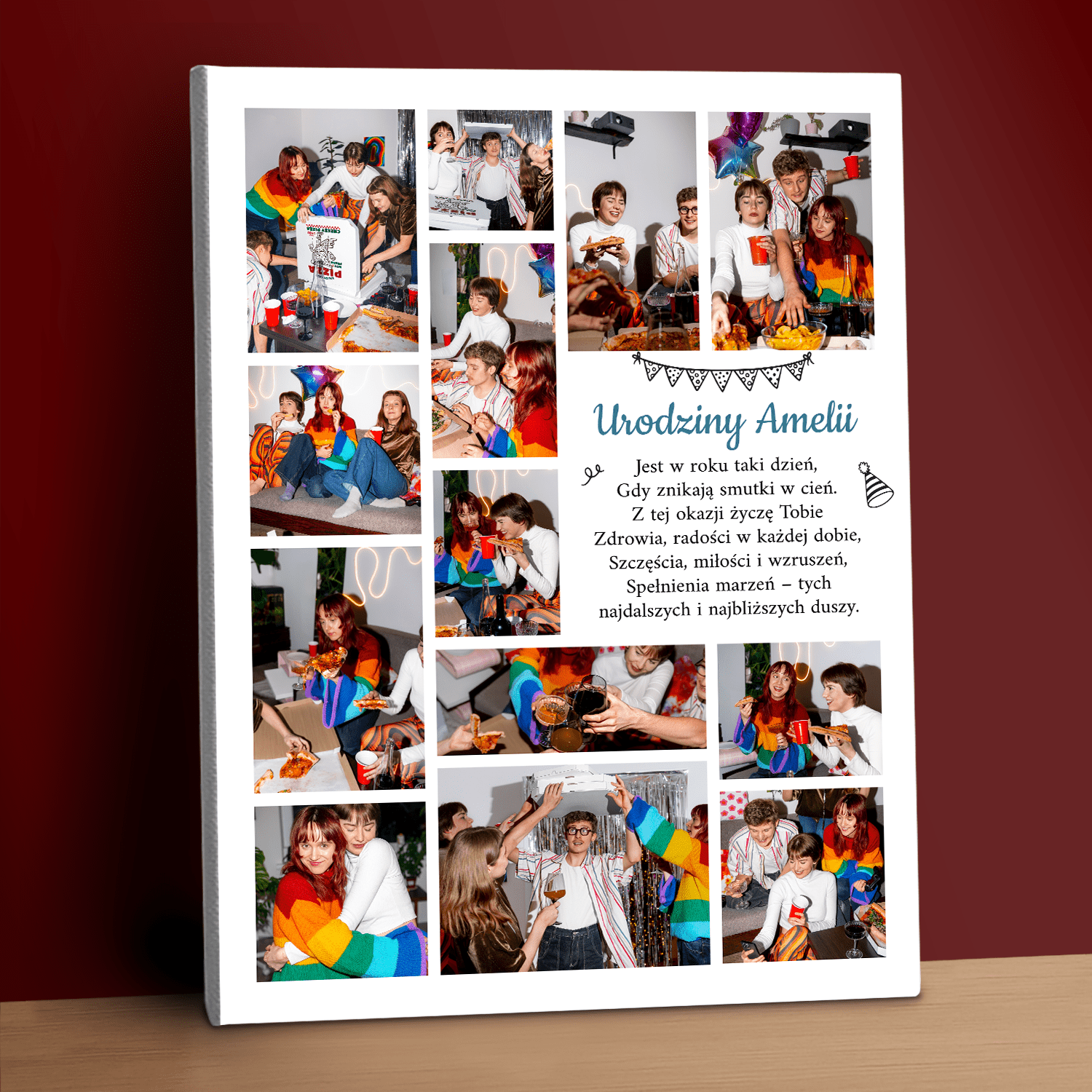 13 urodzinowych zdjęć + życzenia - kolaż na płótnie dla przyjaciółki - Emmygift.pl