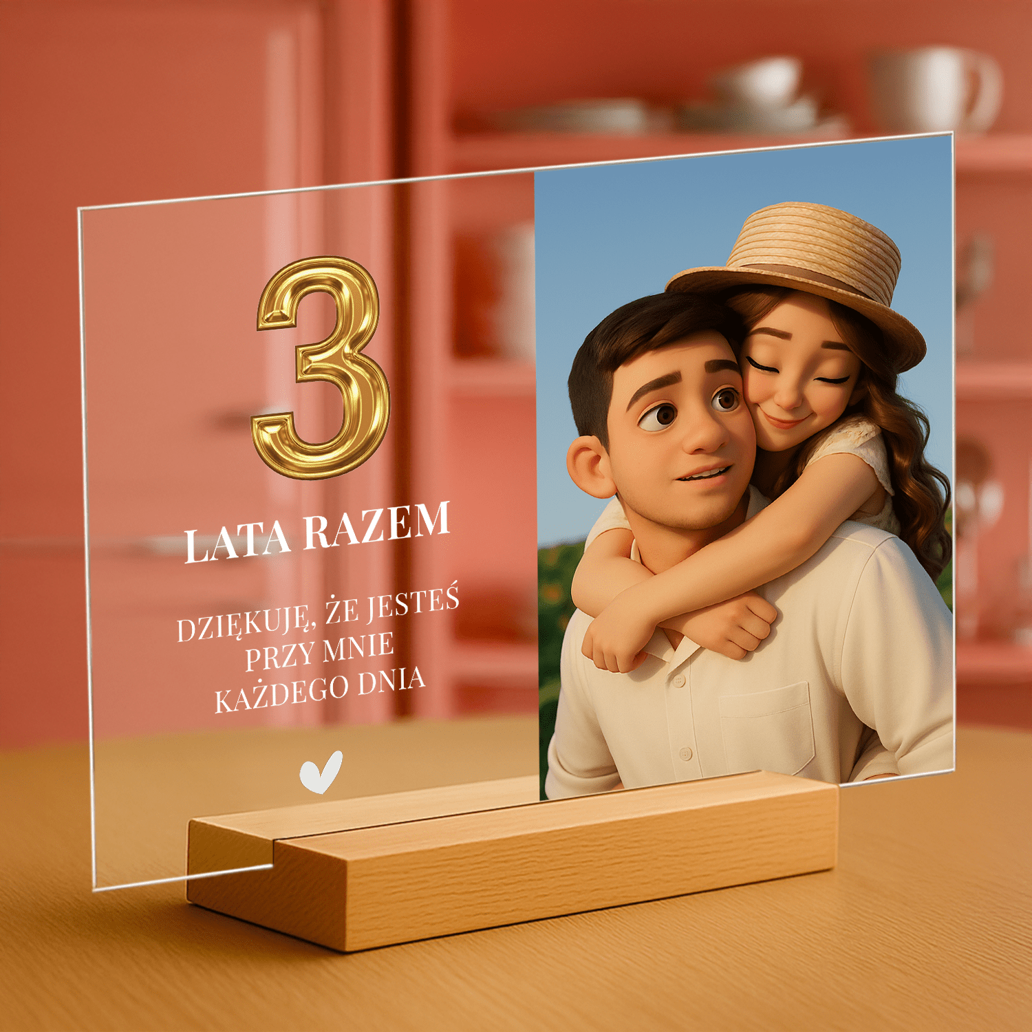 3 lata razem - personalizowany druk na szkle dla pary - Emmygift.pl