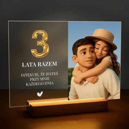 3 lata razem - personalizowany druk na szkle dla pary - Emmygift.pl