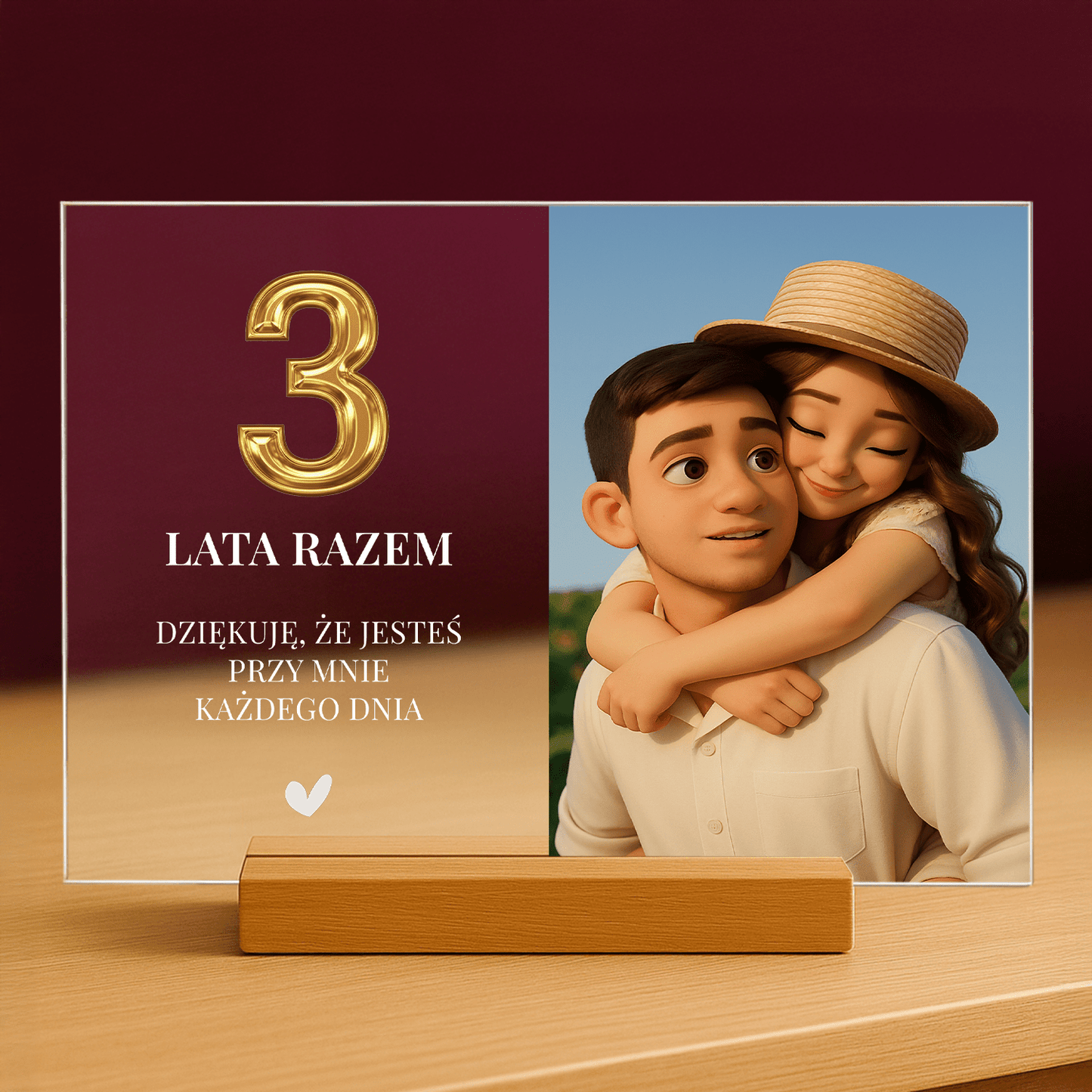 3 lata razem - personalizowany druk na szkle dla pary - Emmygift.pl