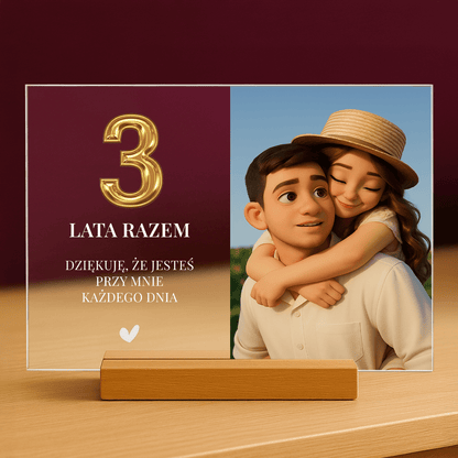 3 lata razem - personalizowany druk na szkle dla pary - Emmygift.pl