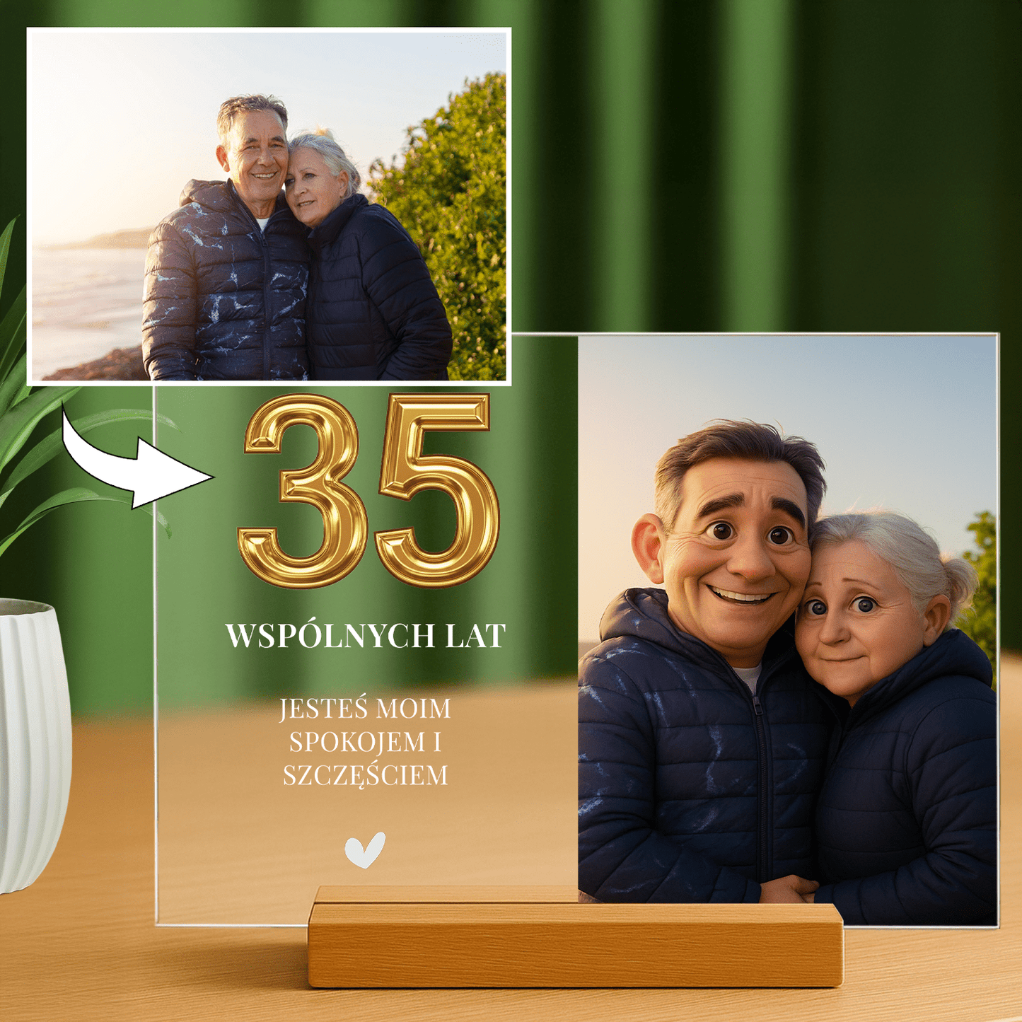 35 wspólnych lat - personalizowany druk na szkle dla pary - Emmygift.pl