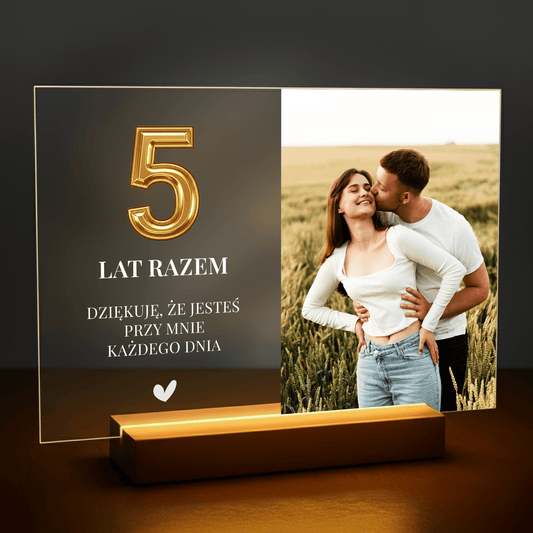 5 lat razem - personalizowany druk na szkle dla pary - Emmygift.pl