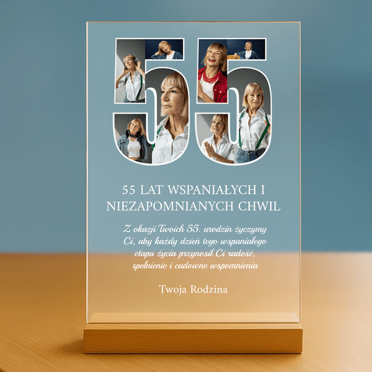 55 niezapomnianych lat - personalizowany druk na szkle dla kobiety - Emmygift.pl