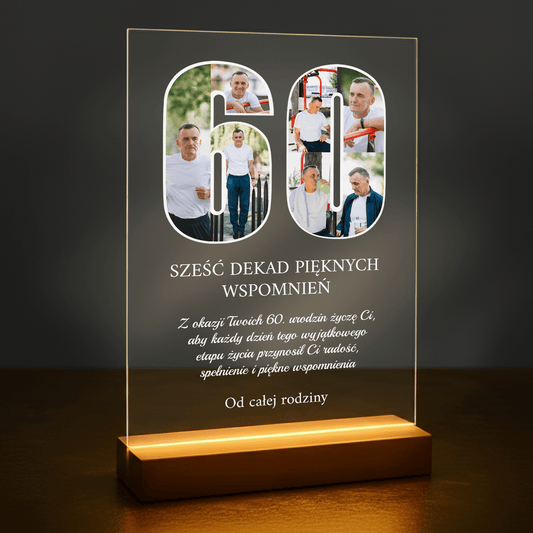 60 lat pięknych wspomnień - druk na szkle akrylowym dla niego - Emmygift.pl