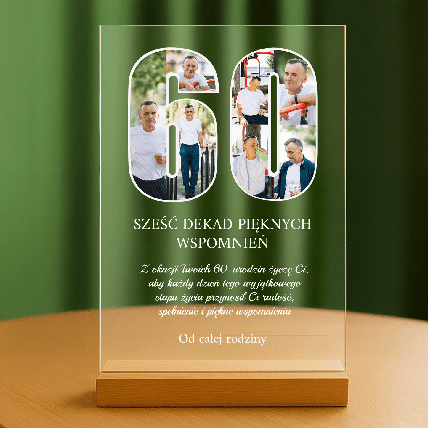 60 lat pięknych wspomnień - personalizowany druk na szkle dla niego - Emmygift.pl