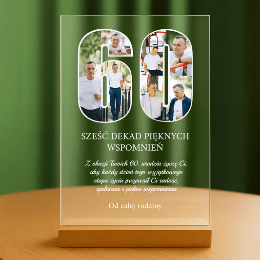60 lat pięknych wspomnień - personalizowany druk na szkle dla niego - Emmygift.pl