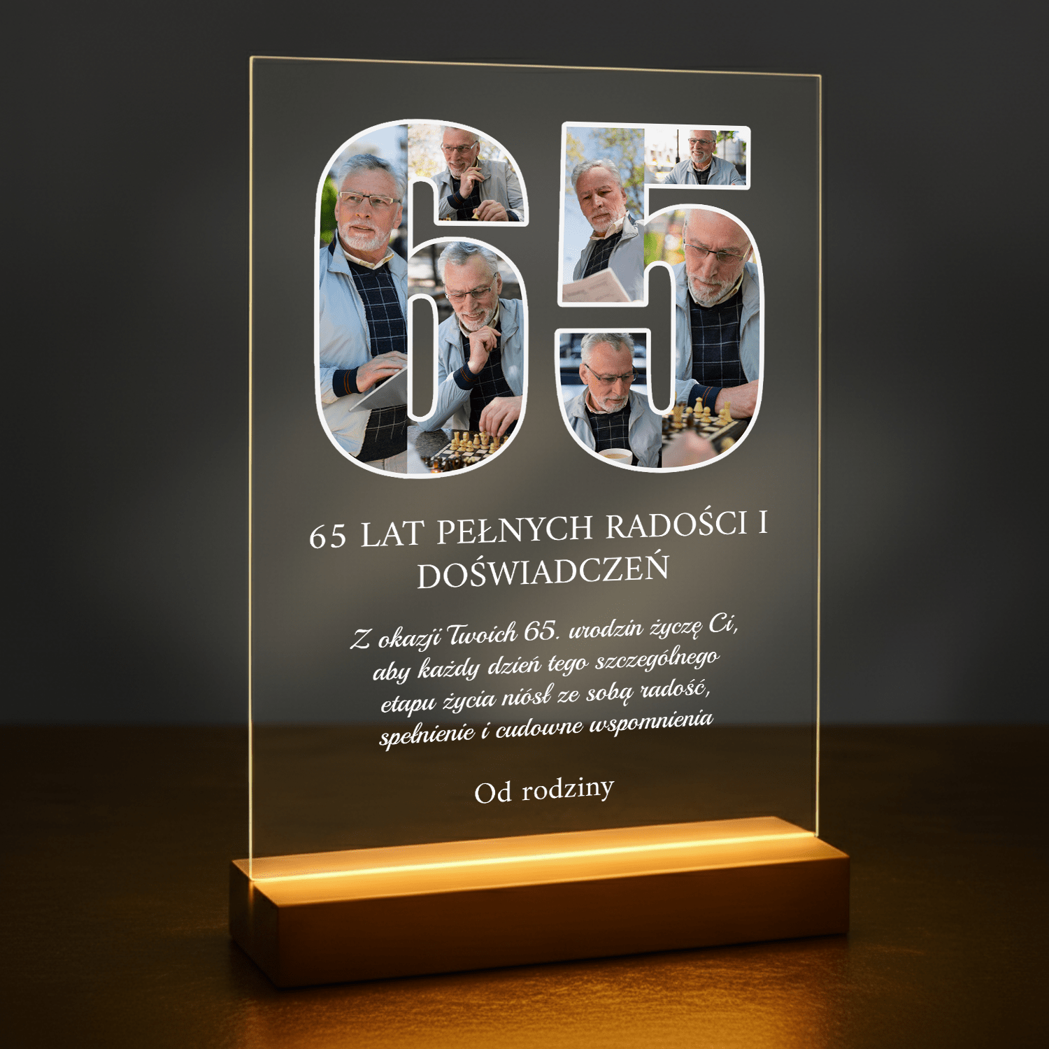 65 lat pełnych radości - druk na szkle akrylowym dla mężczyzny - Emmygift.pl