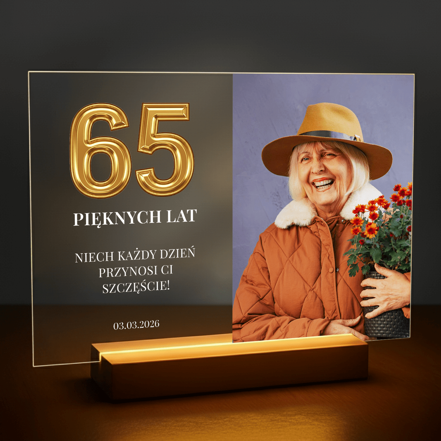 65 pięknych lat - personalizowany druk na szkle dla kobiety - Emmygift.pl