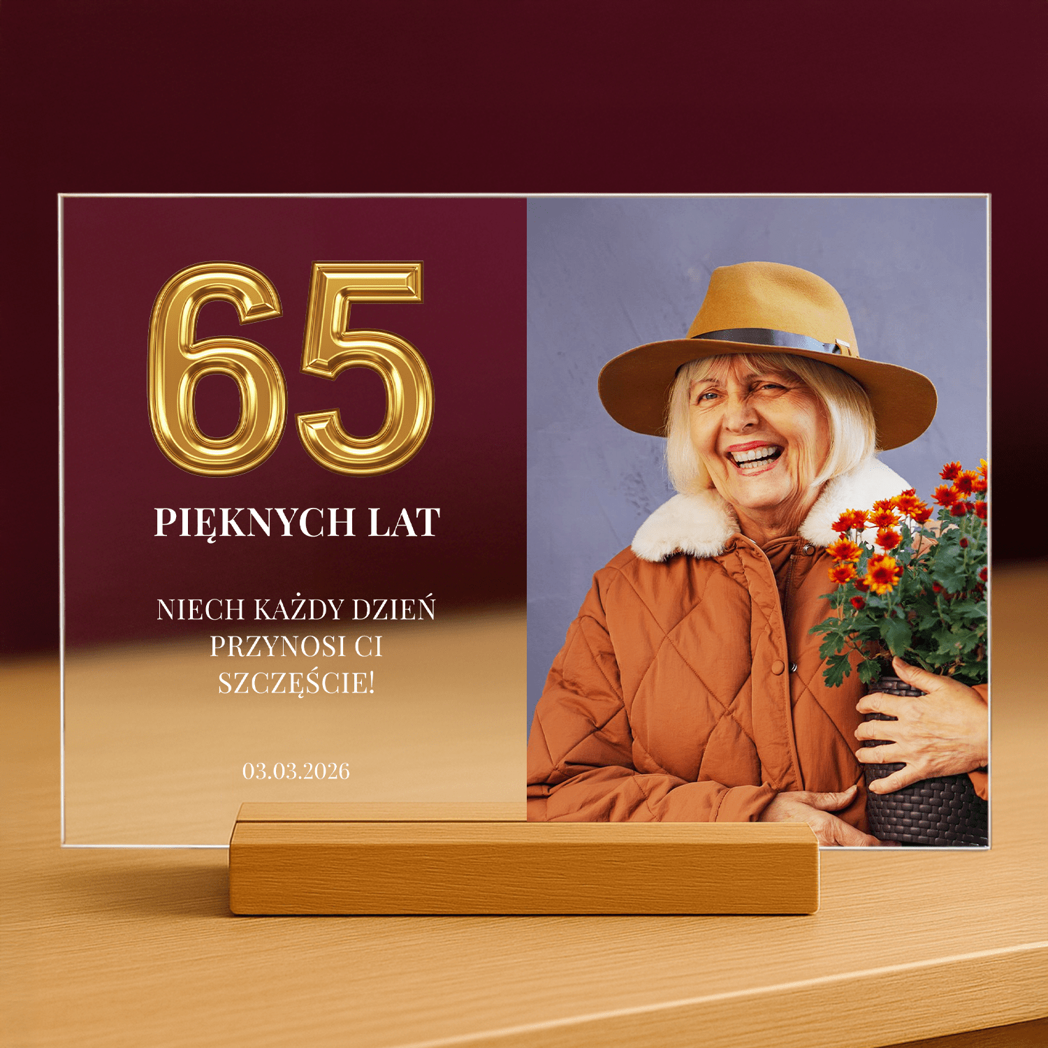 65 pięknych lat - personalizowany druk na szkle dla kobiety - Emmygift.pl