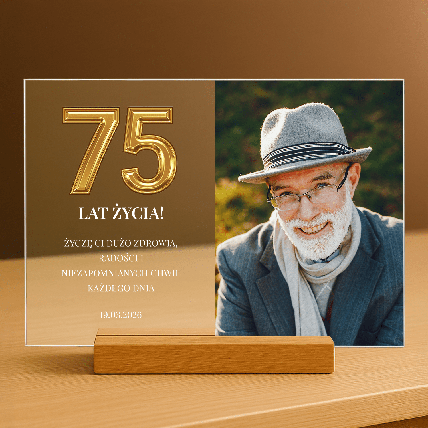 75 wspaniałych lat - personalizowany druk na szkle dla mężczyzny - Emmygift.pl