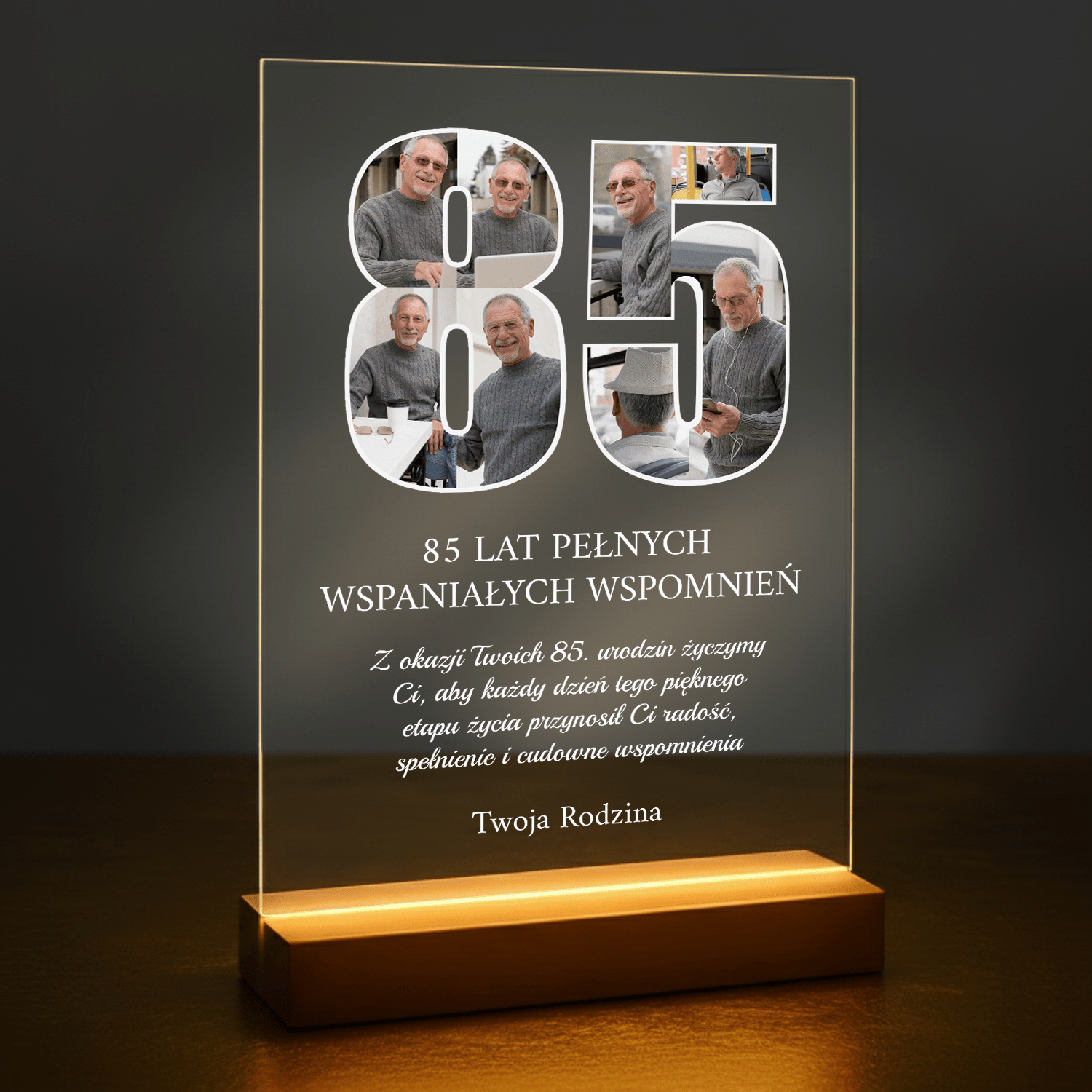 85 lat wspaniałych wspomnień - druk na szkle akrylowym dla dziadka - Emmygift.pl