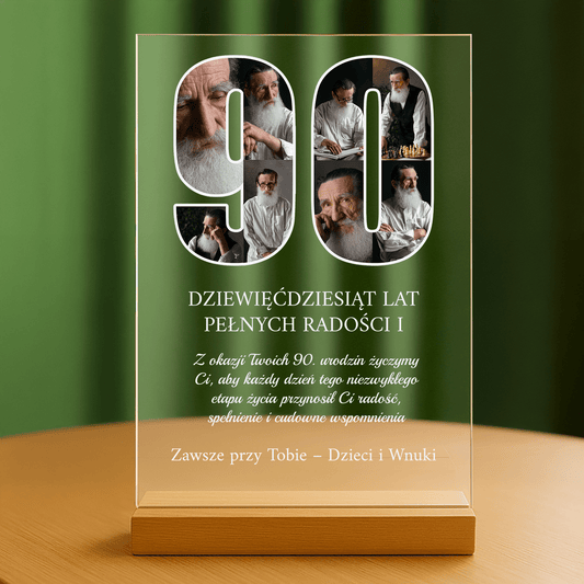 90 lat pełnych wspomnień - personalizowany druk na szkle dla dziadka - Emmygift.pl