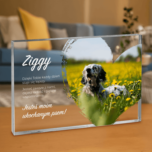 Zdjęcie psa + tekst - personalizowany druk na grubym szkle dla miłośnika psów - Emmygift.pl