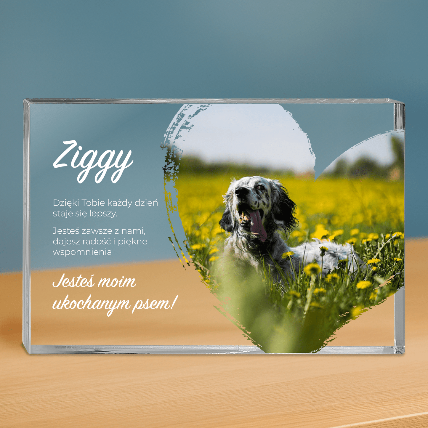 Zdjęcie psa + tekst - personalizowany druk na grubym szkle dla miłośnika psów - Emmygift.pl