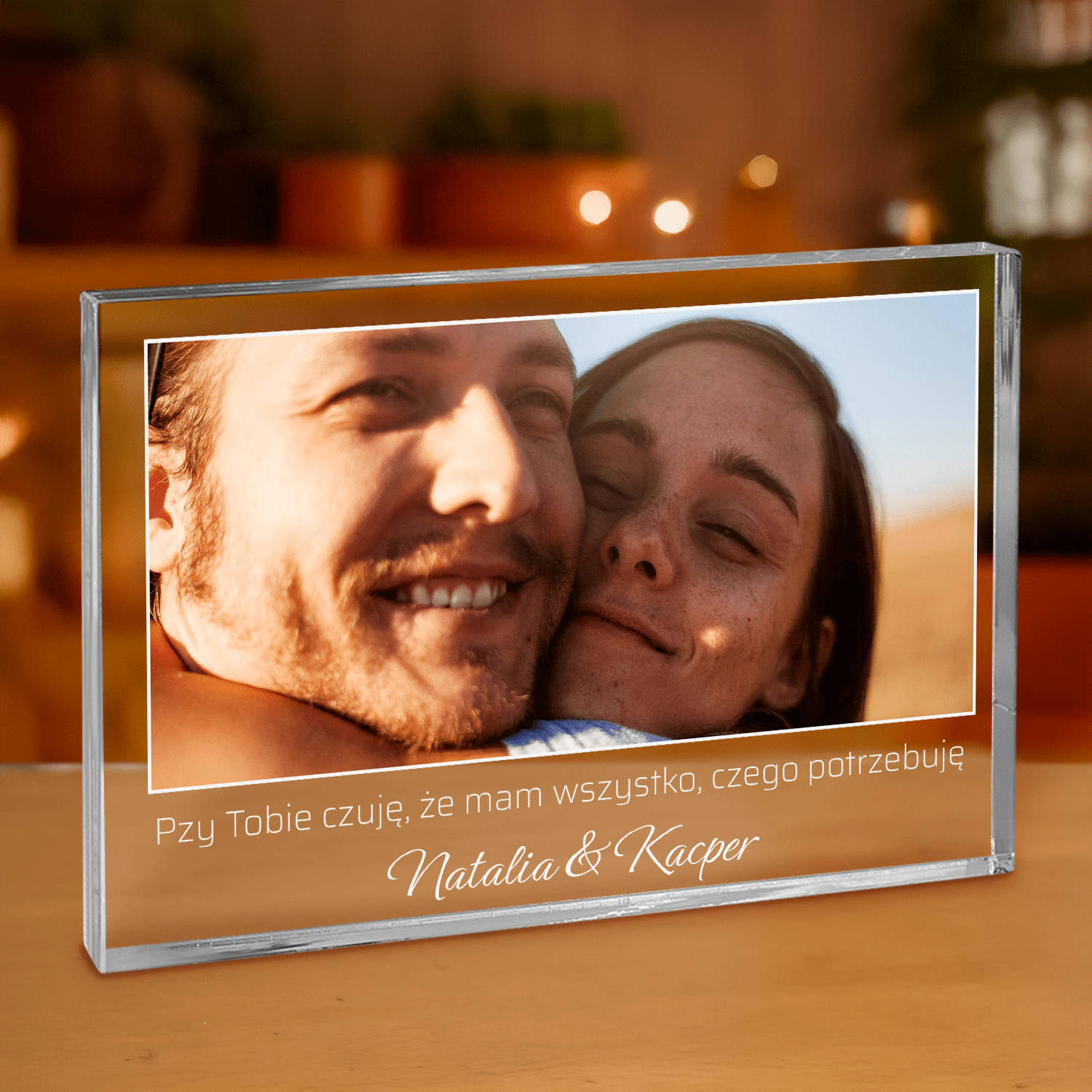 Zdjęcie z napisem + imiona - personalizowany druk na grubym szkle dla niego - Emmygift.pl