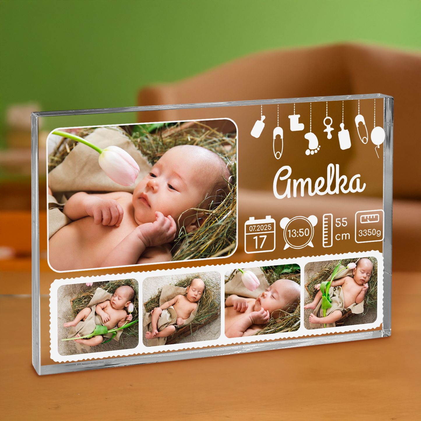 Metryczka narodzin - personalizowany druk na grubym szkle dla dziecka