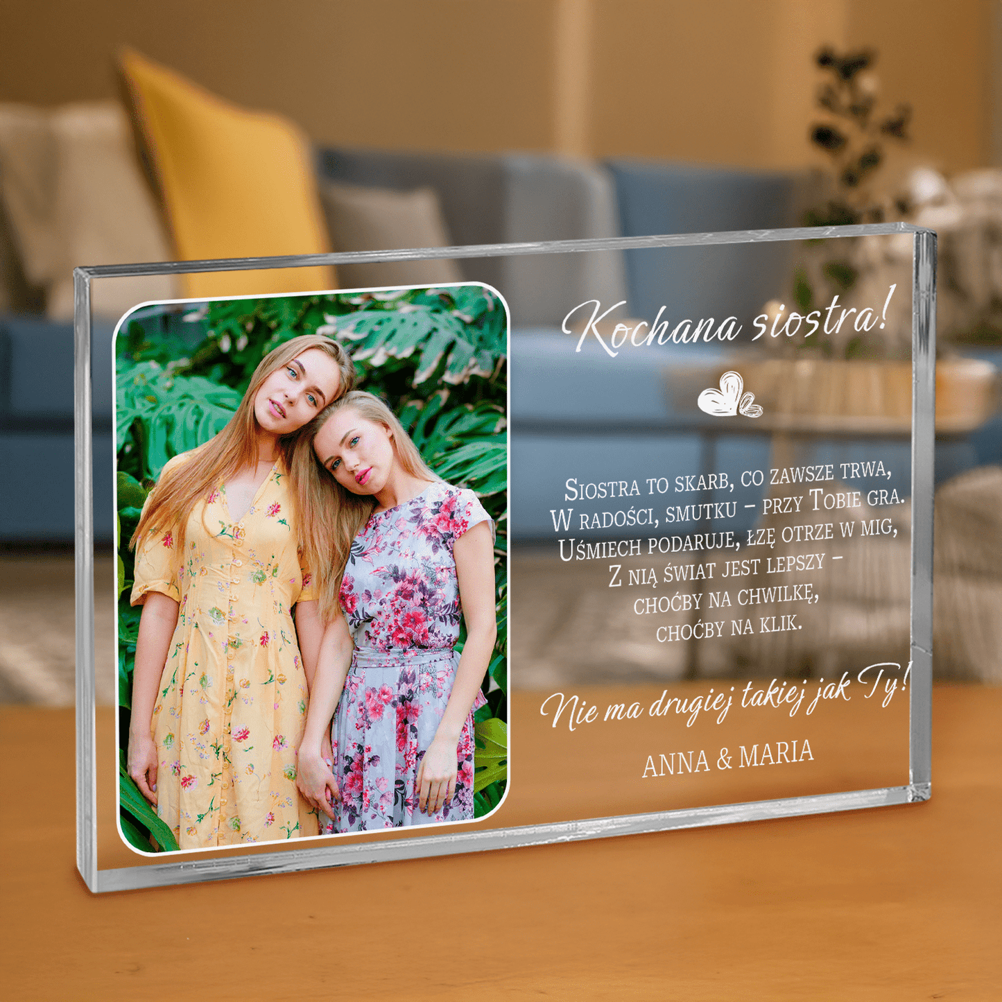 Kochana siostra - personalizowany druk na grubym szkle dla siostry - Emmygift.pl
