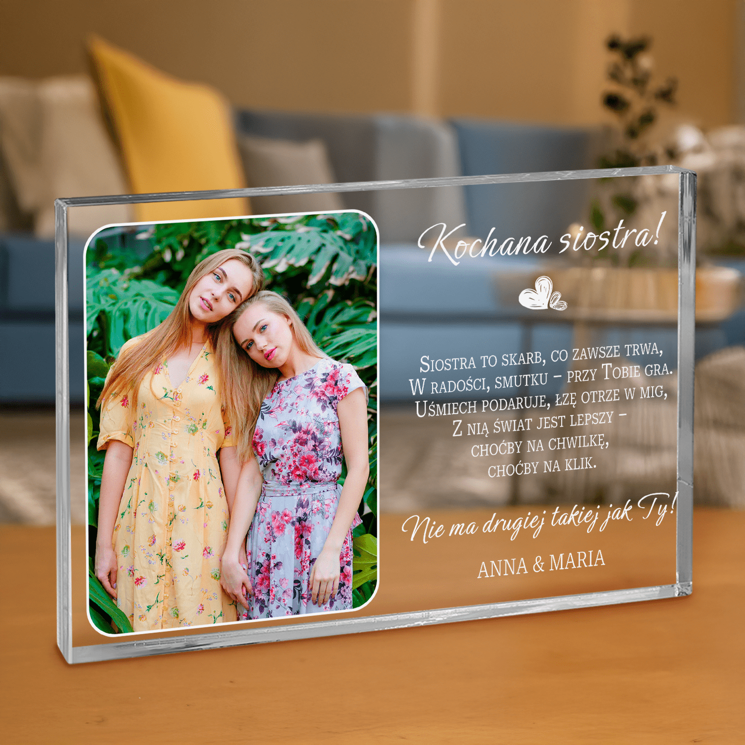 Kochana siostra - personalizowany druk na grubym szkle dla siostry - Emmygift.pl