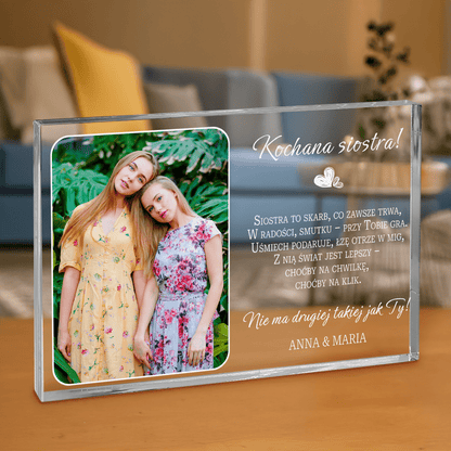 Kochana siostra - personalizowany druk na grubym szkle dla siostry - Emmygift.pl