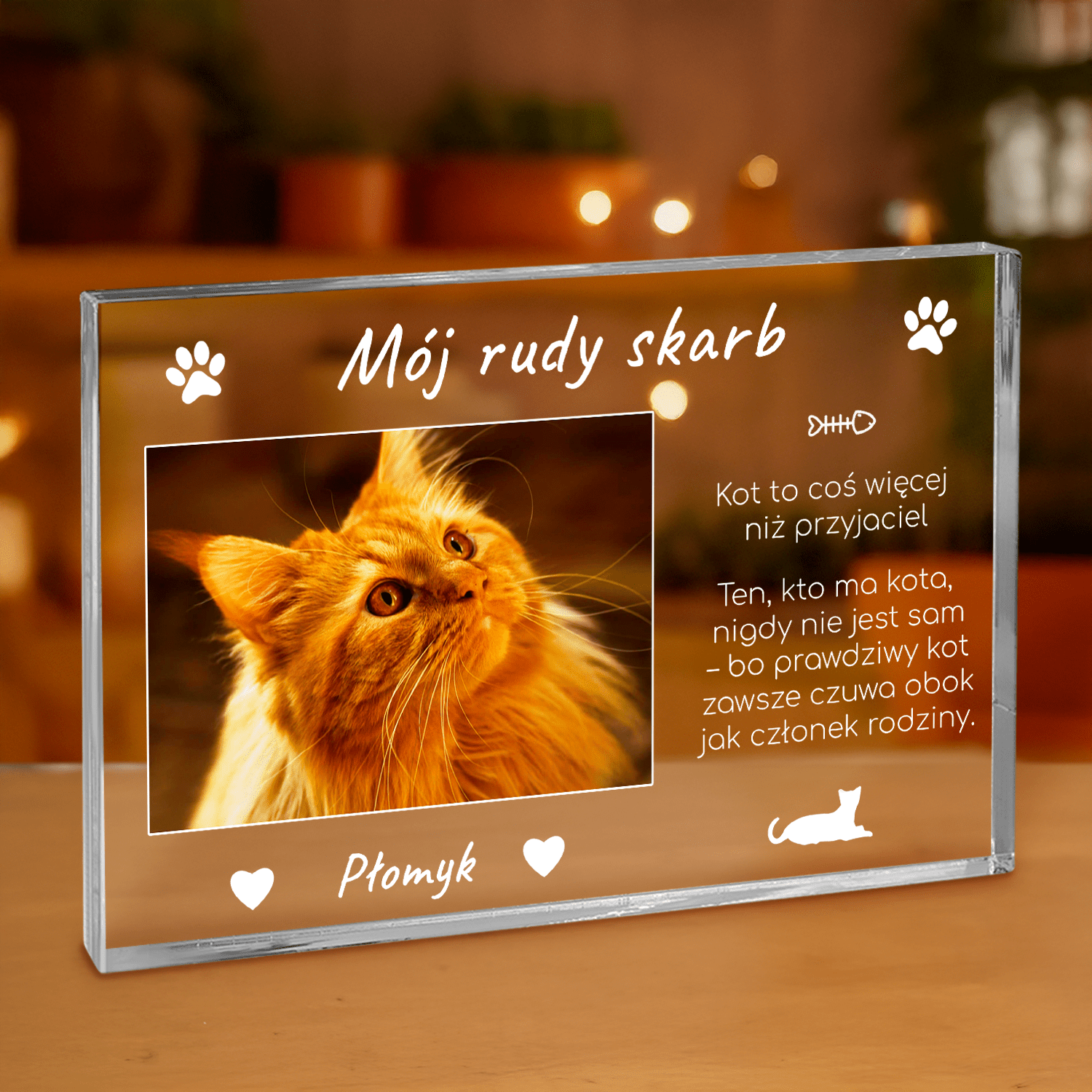 Kot to prawdziwy skarb - personalizowany druk na grubym szkle dla miłośnika kotów - Emmygift.pl