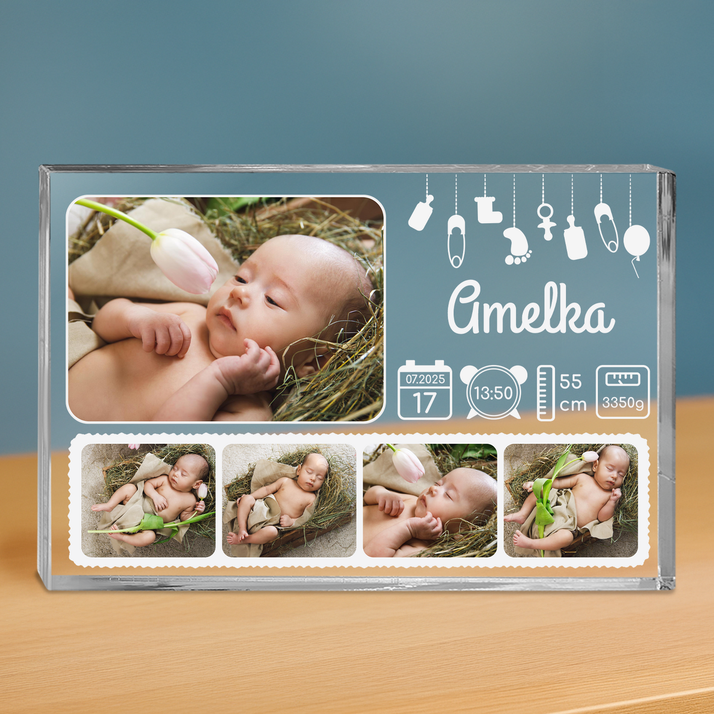 Metryczka narodzin - personalizowany druk na grubym szkle dla dziecka