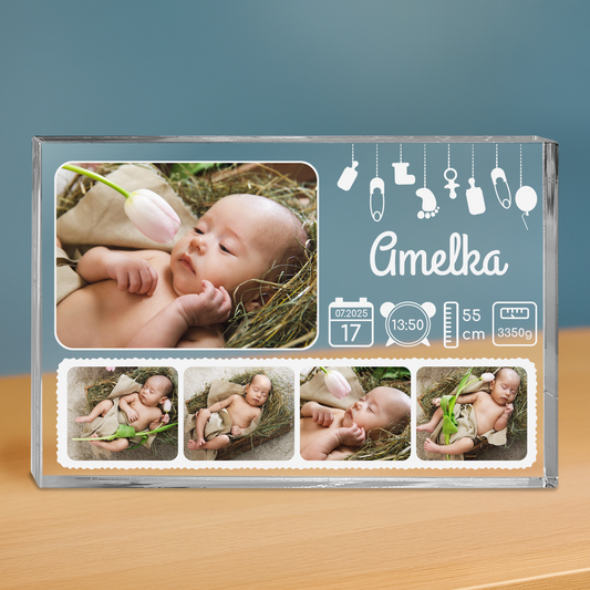 Metryczka narodzin - personalizowany druk na grubym szkle dla dziecka