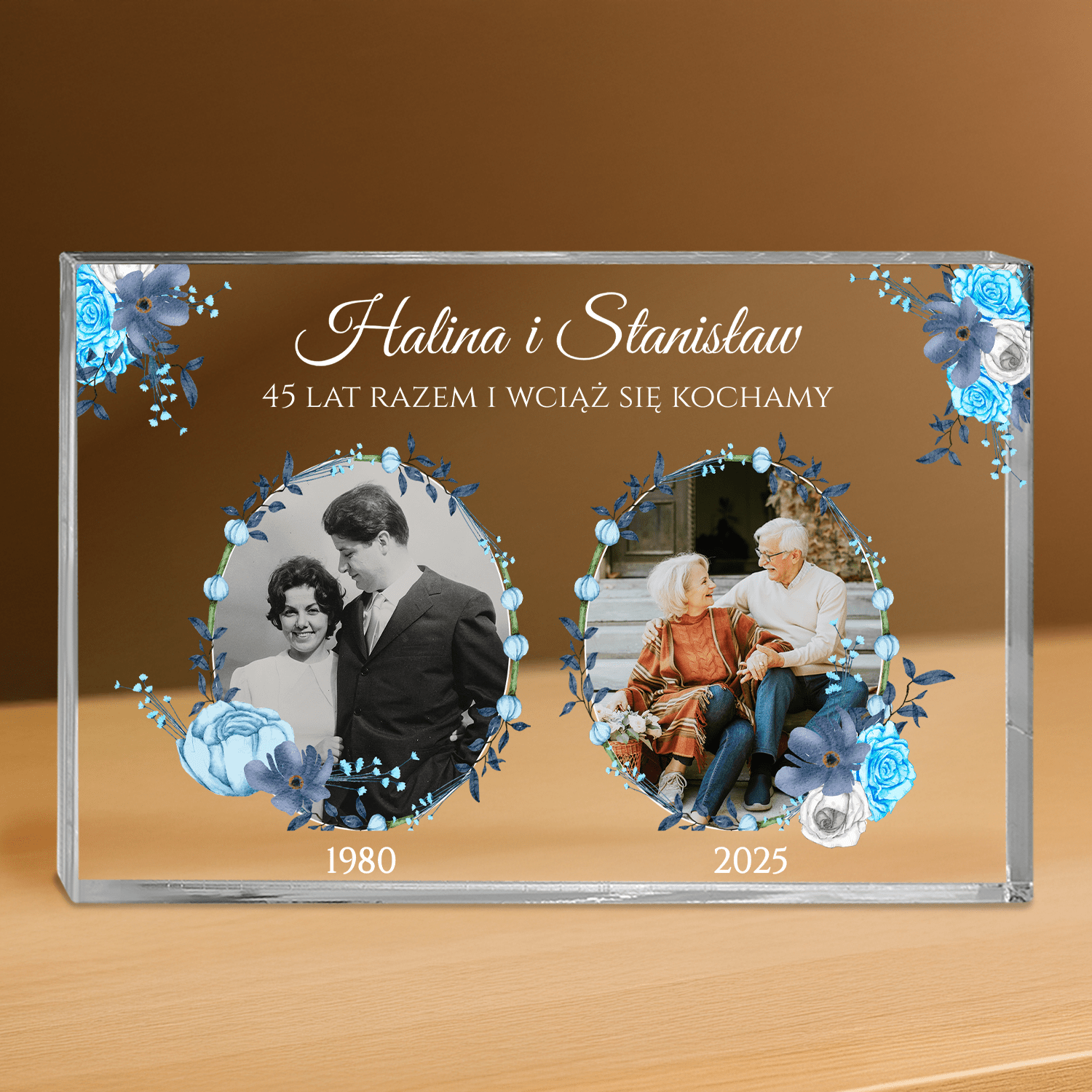 45 lat razem - personalizowany druk na grubym szkle - Emmygift.pl