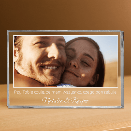 Zdjęcie z napisem + imiona - personalizowany druk na grubym szkle dla niego - Emmygift.pl