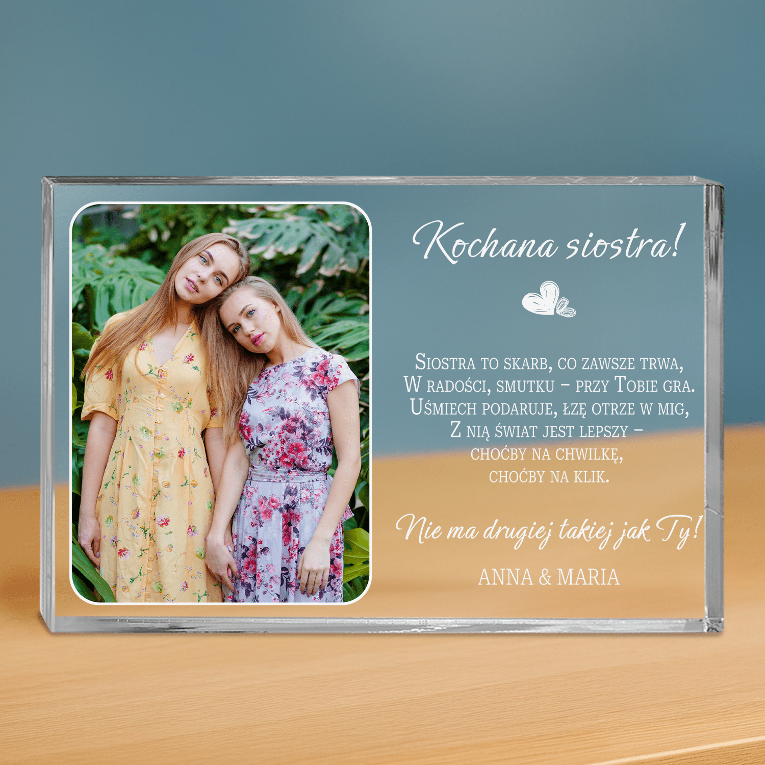 Kochana siostra - personalizowany druk na grubym szkle dla siostry - Emmygift.pl