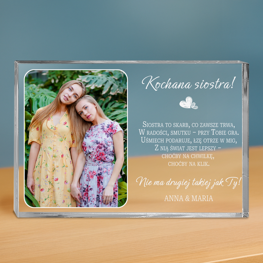 Kochana siostra - personalizowany druk na grubym szkle dla siostry
