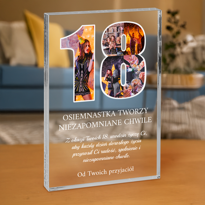Życzenia na osiemnastkę - personalizowany druk na grubym szkle dla przyjaciółki