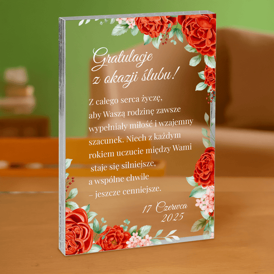 Gratulacje na rocznicę ślubu - personalizowany druk na grubym szkle dla pary - Emmygift.pl