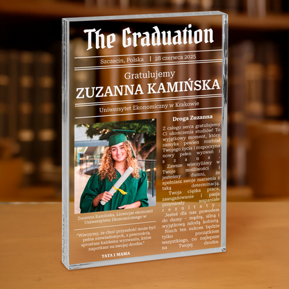 Gratulacje dla absolwentki - personalizowany druk na grubym szkle dla niej