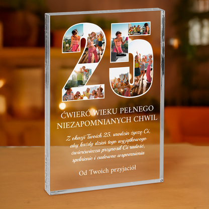 Życzenia na 25 urodziny - personalizowany druk na grubym szkle dla przyjaciółki