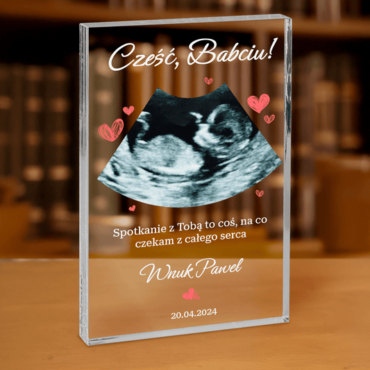 Zdjęcie usg + tekst - personalizowany druk na grubym szkle dla babci - Emmygift.pl