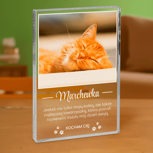 Zdjęcie kota + tekst - personalizowany druk na grubym szkle dla miłośnika kotów - Emmygift.pl