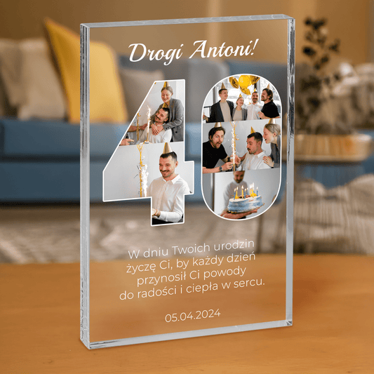 Na 40 urodziny - personalizowany druk na grubym szkle dla niego - Emmygift.pl