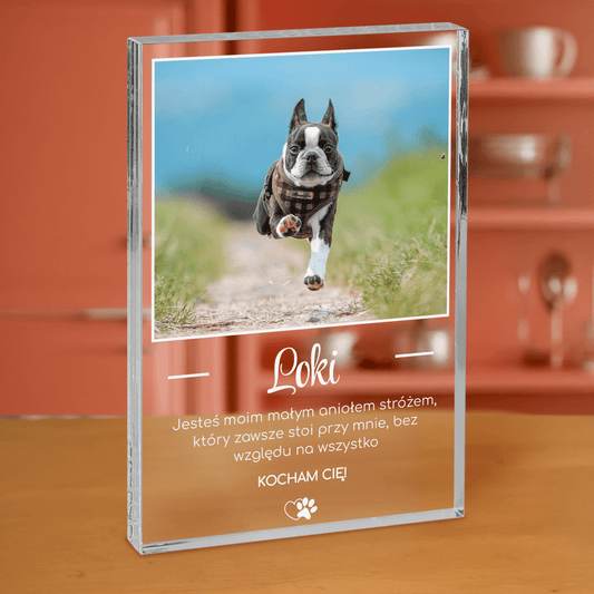 Mały Anioł Stróż - personalizowany druk na grubym szkle dla miłośnika psów - Emmygift.pl