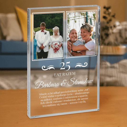 Razem przez 25 lat - personalizowany druk na grubym szkle - Emmygift.pl