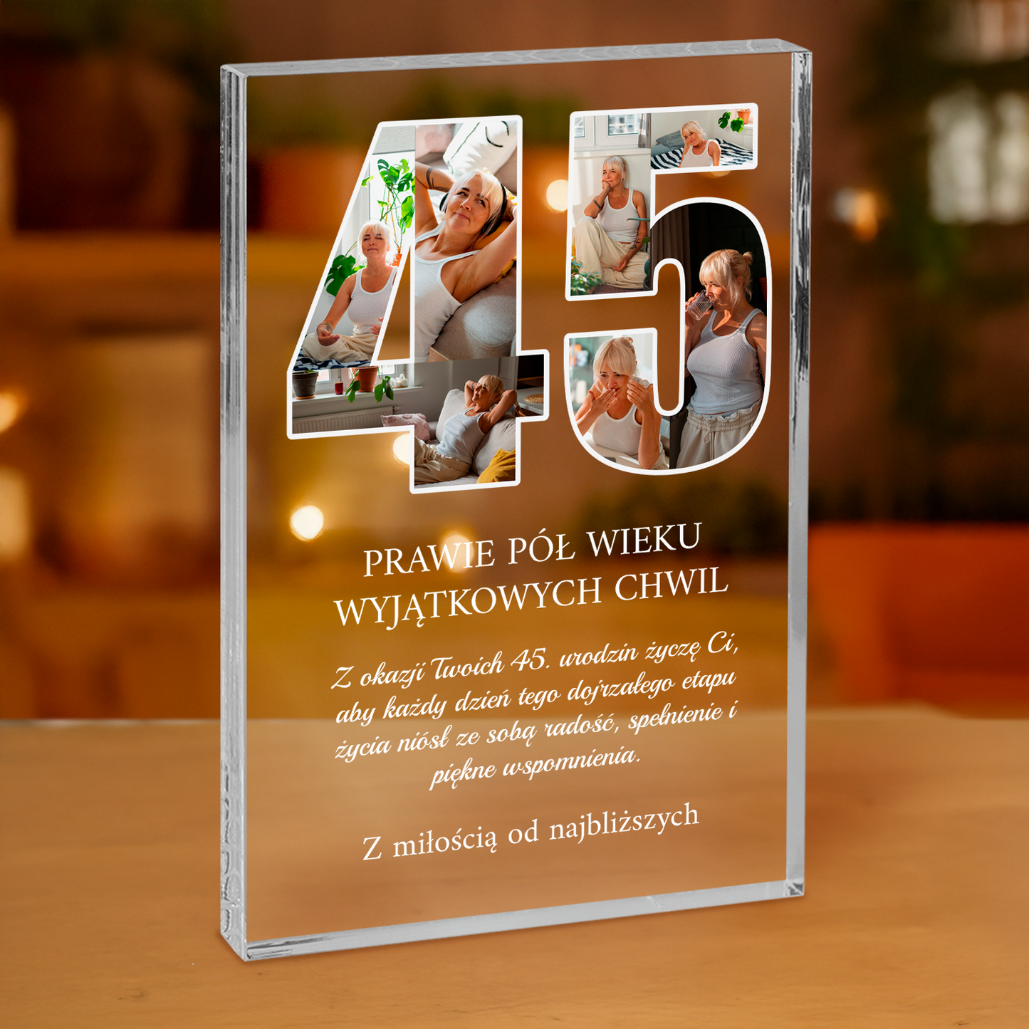 Z okazji Twoich 45 urodzin - personalizowany druk na grubym szkle dla kobiety