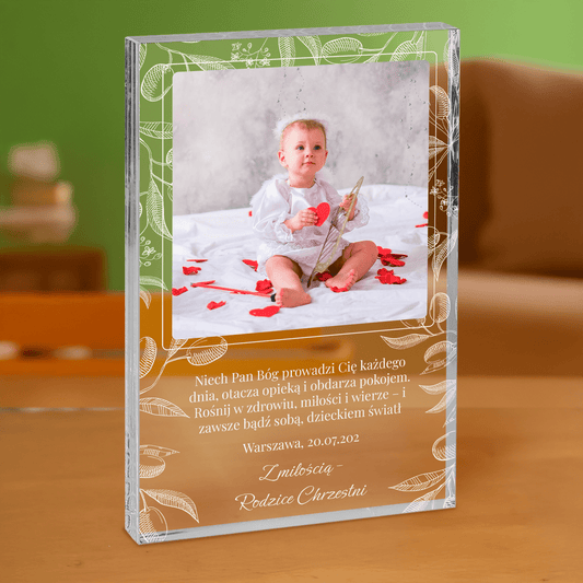 Pamiątka Chrztu - personalizowany druk na grubym szkle dla dziecka - Emmygift.pl