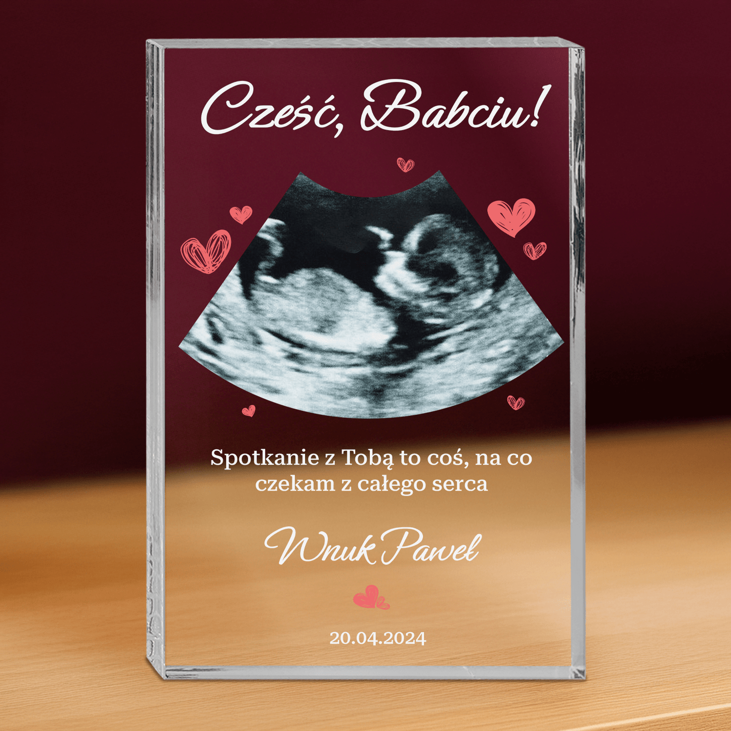 Zdjęcie usg + tekst - personalizowany druk na grubym szkle dla babci - Emmygift.pl