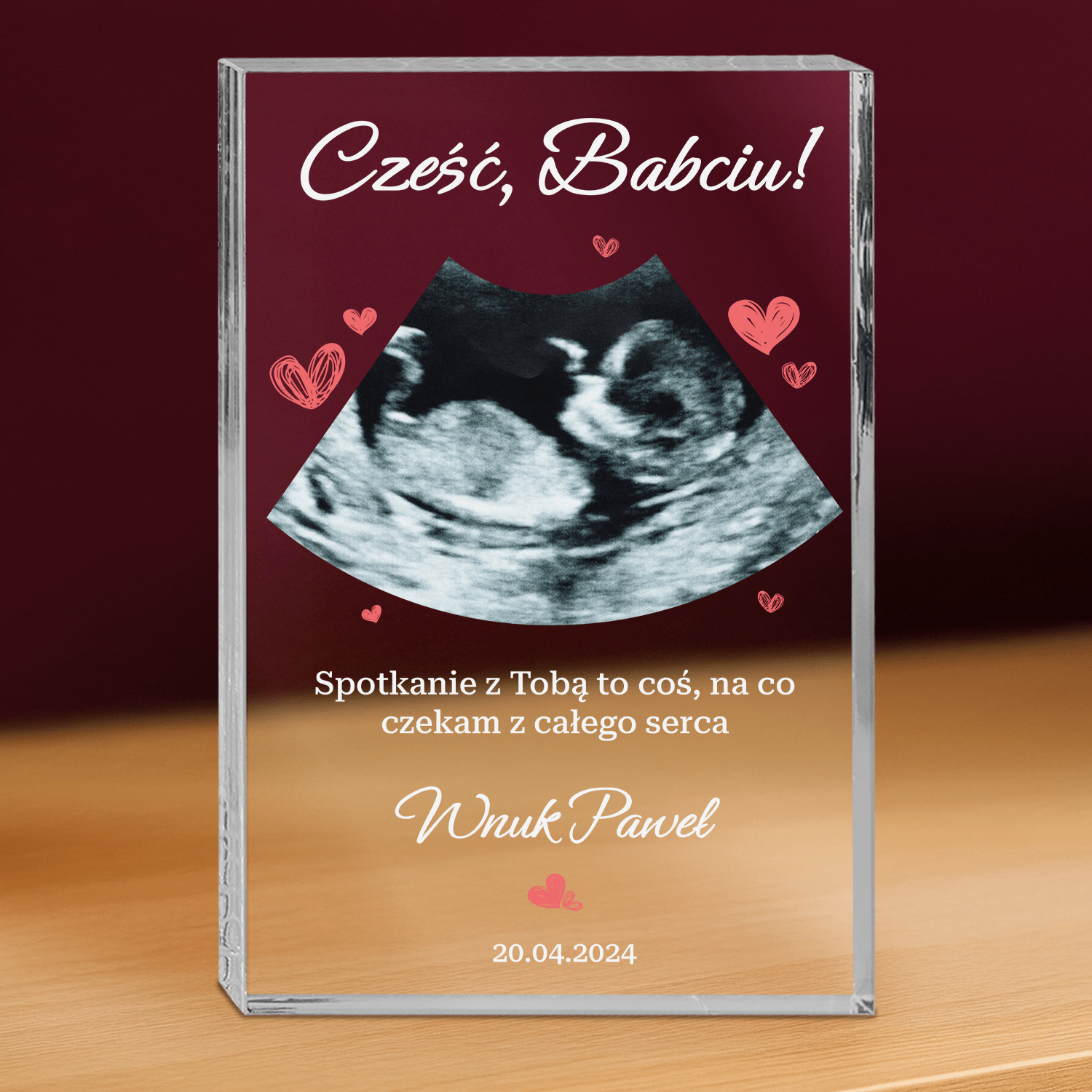 Zdjęcie usg + tekst - personalizowany druk na grubym szkle dla babci - Emmygift.pl