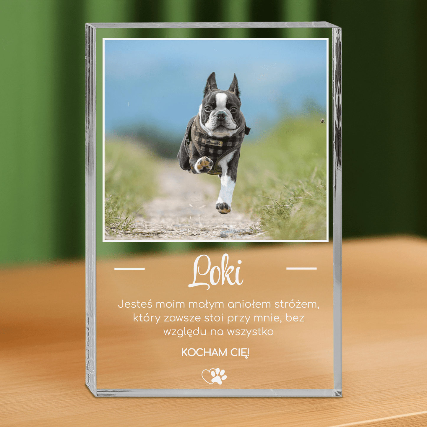 Mały Anioł Stróż - personalizowany druk na grubym szkle dla miłośnika psów - Emmygift.pl