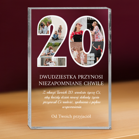 Dwudzieste urodziny - personalizowany druk na grubym szkle dla przyjaciółki