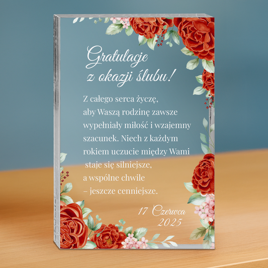 Gratulacje na rocznicę ślubu - personalizowany druk na grubym szkle dla pary